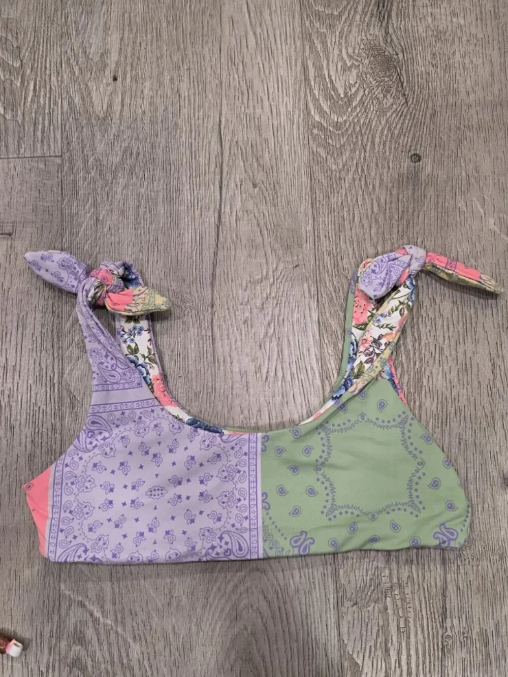 Maaji reversible Floral & Patchwork Bikini Top Adjustable Tie Straps Swimwear